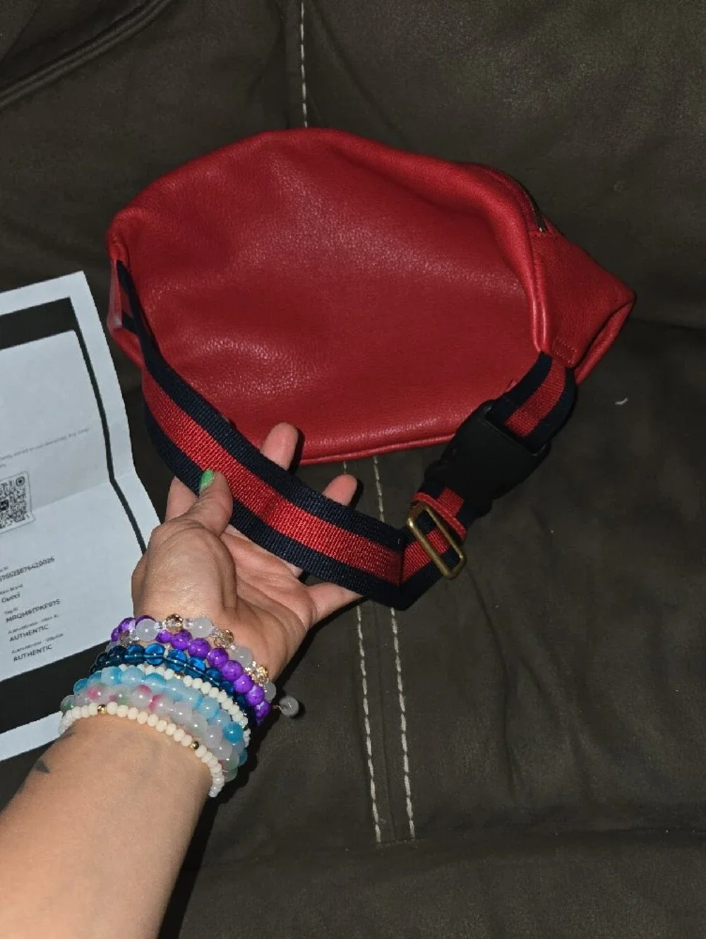 Gucci Red Logo Canvas Belt Bag with Green & Yellow Emblem